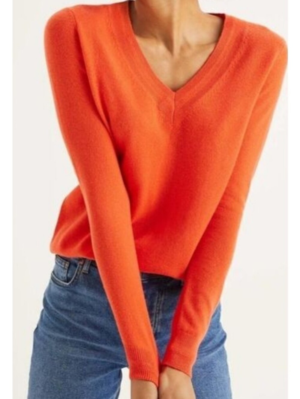 Boden Women's V-Neck Orange Cashmere V-Neck Sweater Size 12